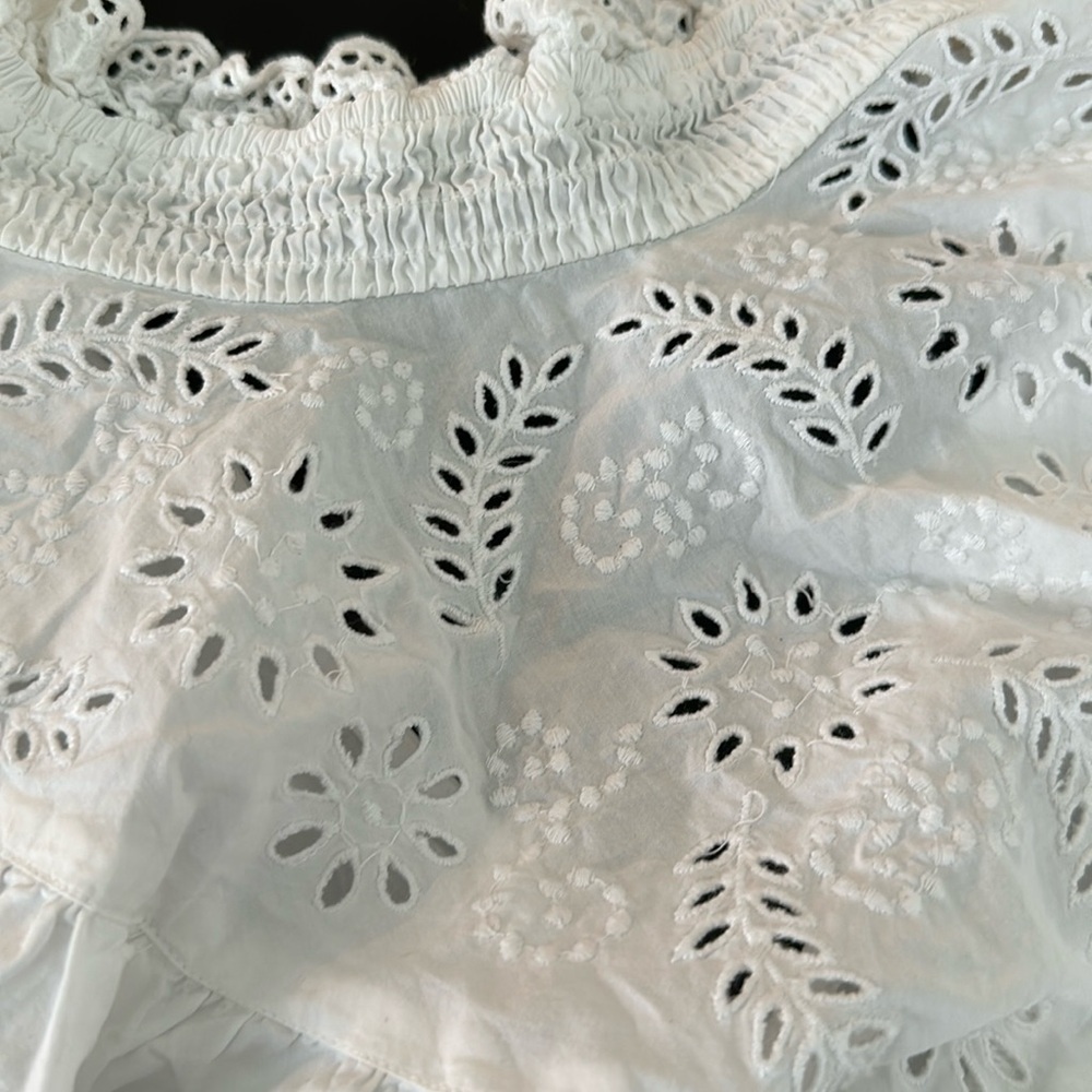 White cotton eyelet blouse with dolman sleeves with hem-stitching from h+m